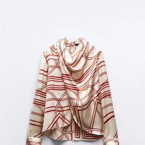 New Zara Geometric Blouse Cream and Red Size: XL